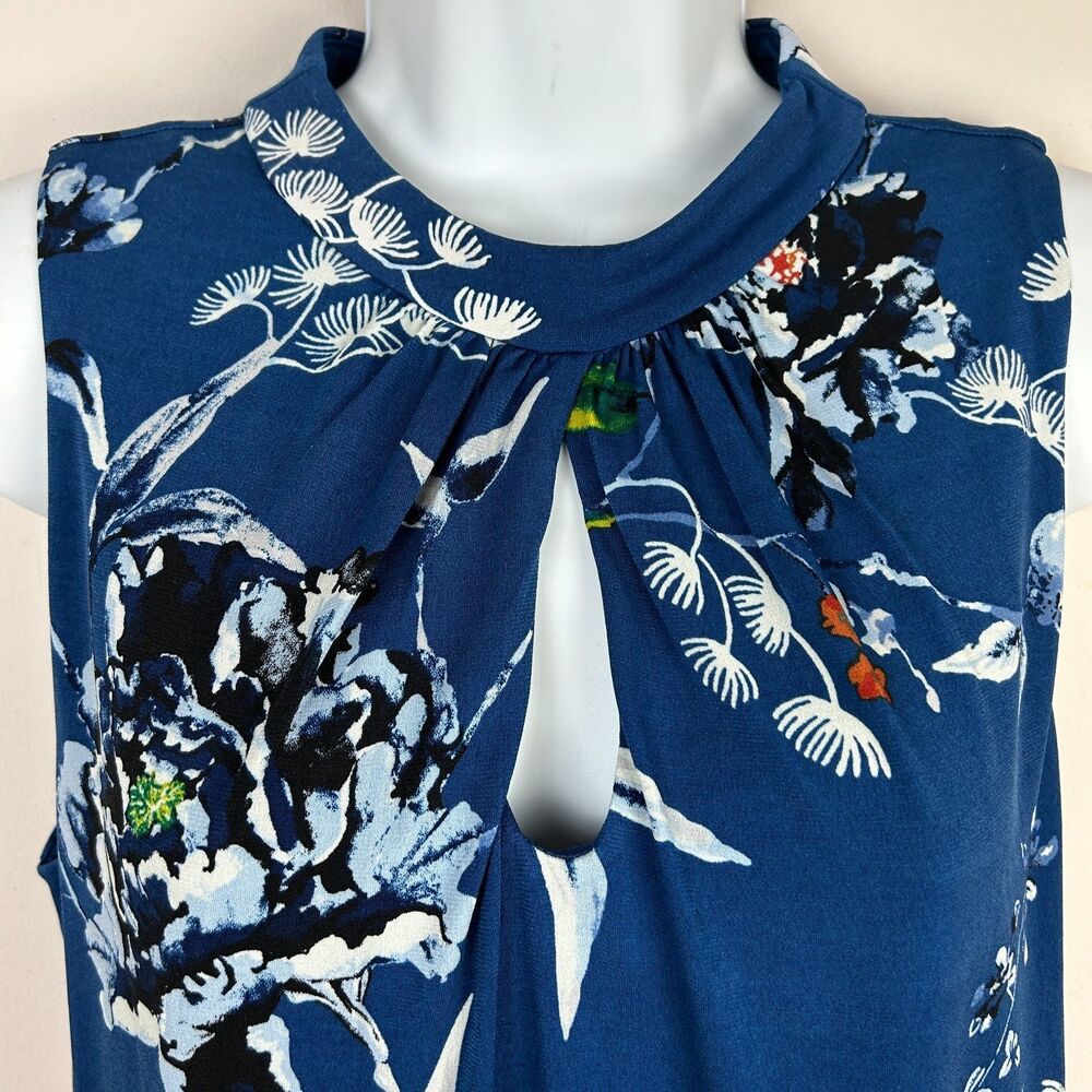 White House Black Market Blue WHBM Floral Sleeveless Top Size S - Picture 14 of 16